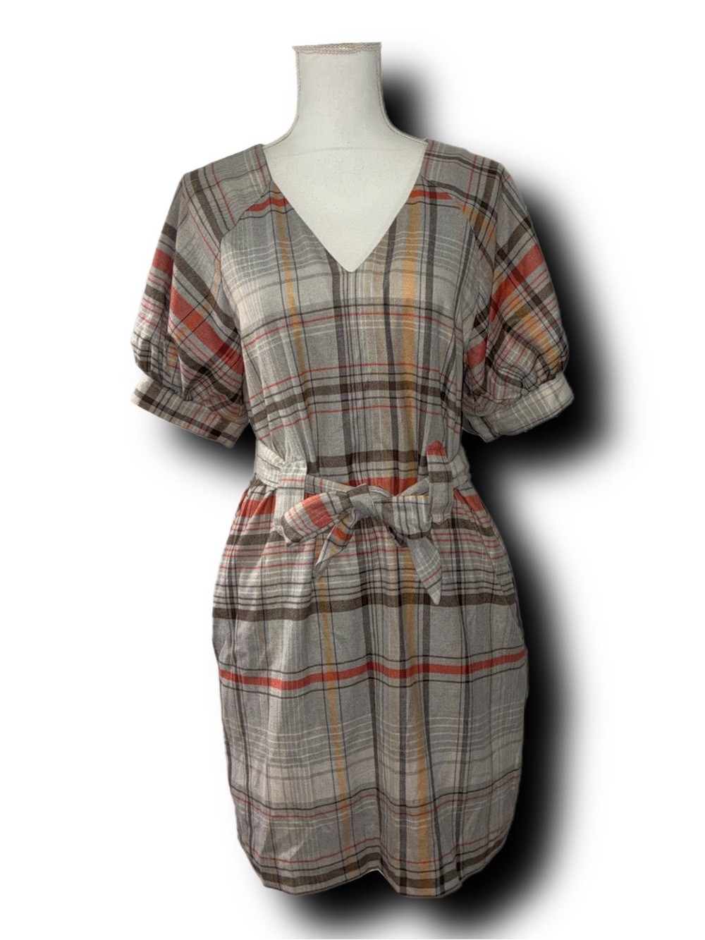 French Connection Plaid Puff Sleeve Mini Dress Retro Preppy Academia Fall Vibes